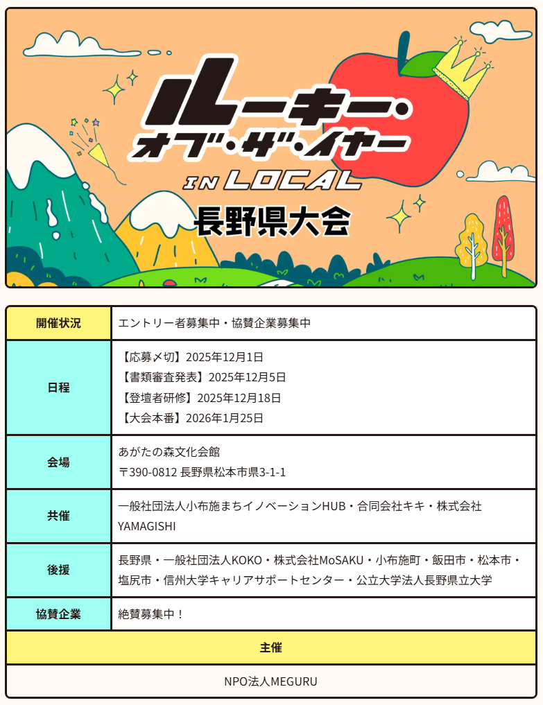 2026/1/25(日) ルーキー・オブ・ザ・イヤー in LOCAL 長野県大会＠松本市